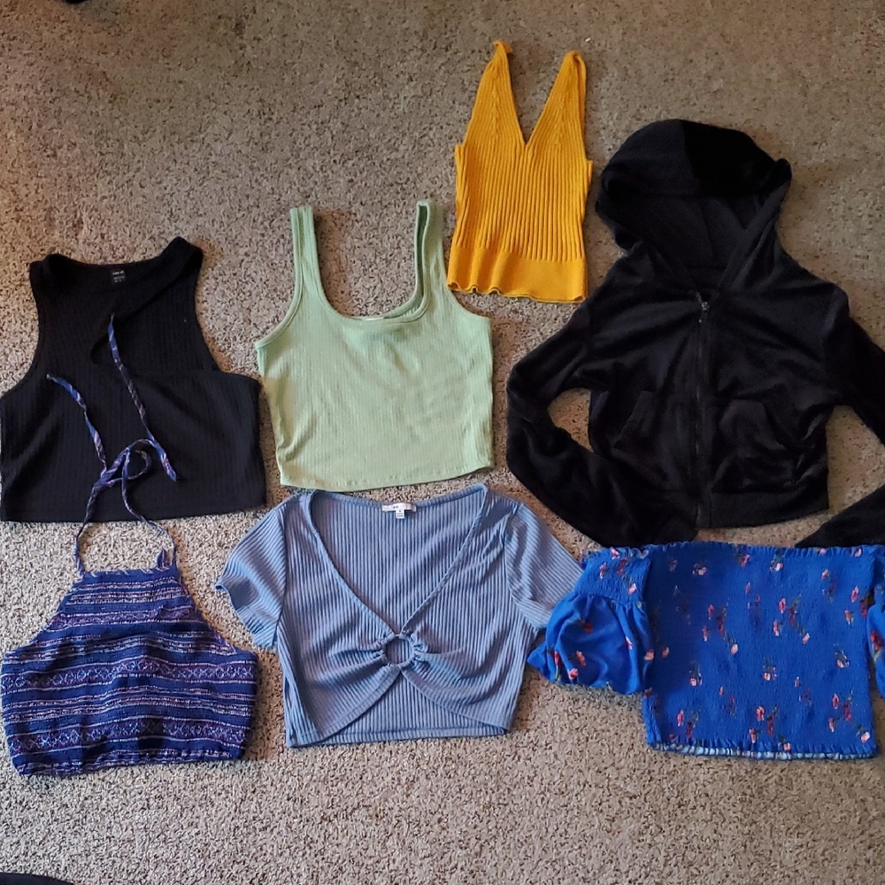 Trendy Juniors Crop Top Collection 7 Piece Long & Short Short Sleeve Shirt Lot